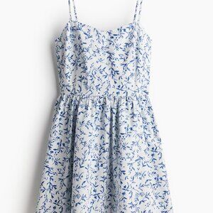XL H&M Blue & White Cotton Dress with Flared Skirt